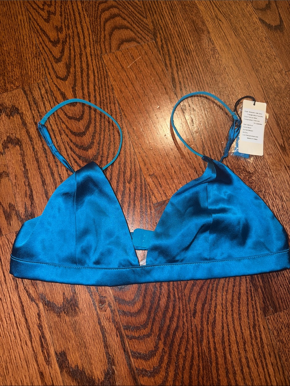 Satin Triangle Bralette in Teal Blue